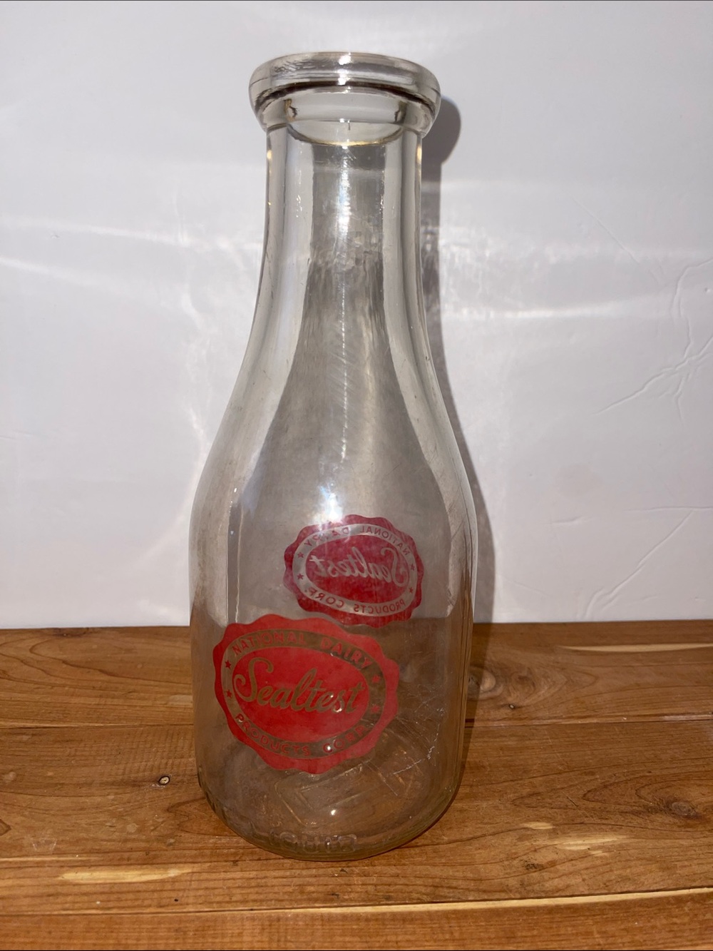 Vintage Sealtest National Dairy Products Corp Glass Milk Bottle Red Oval Logo